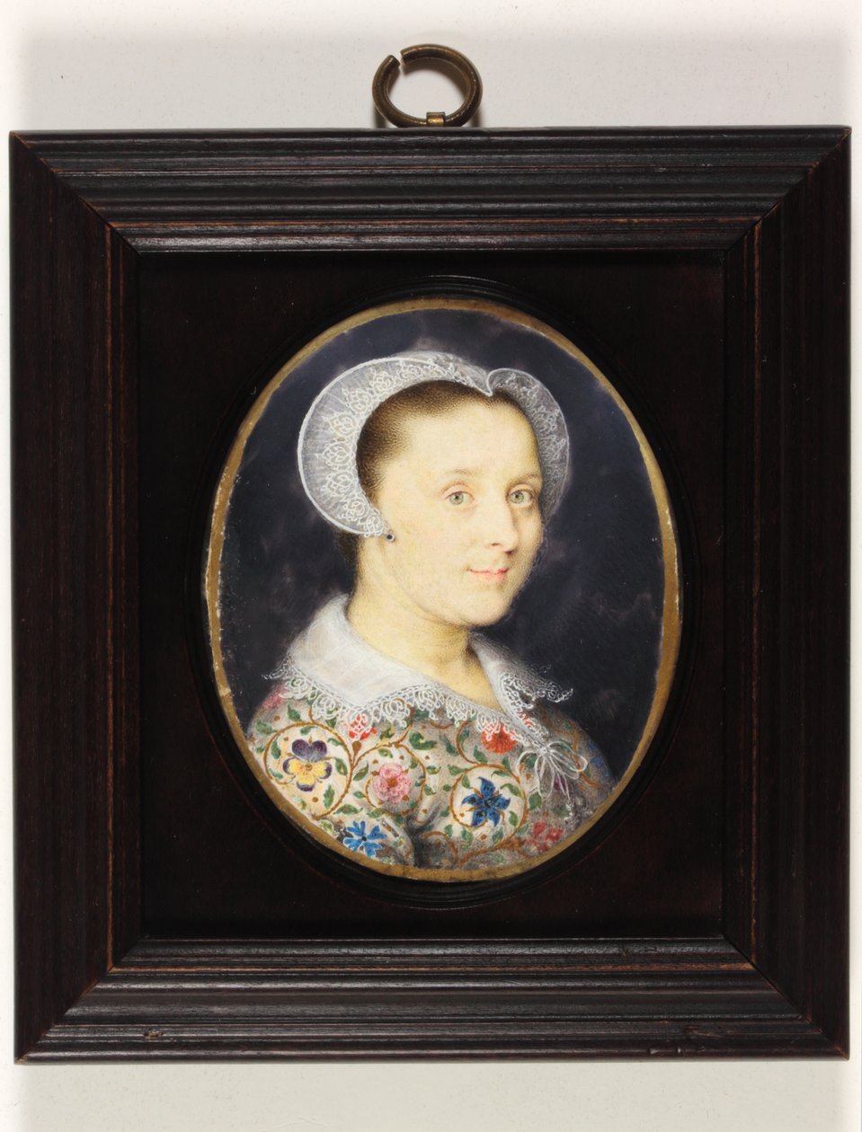 Elizabeth Harding, Mrs Isaac Oliver (akvarell på veläng) av Isaac Oliver