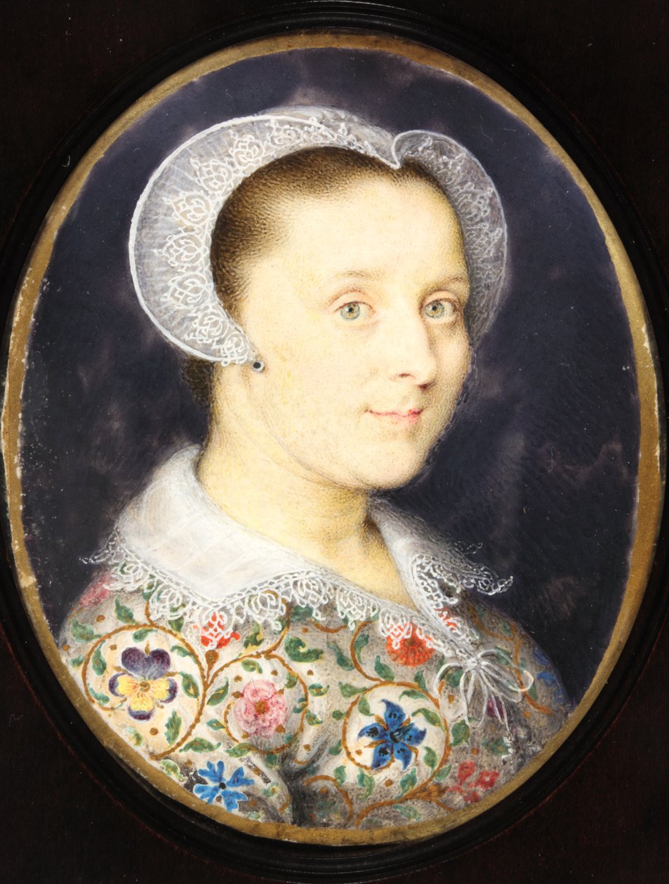 Elizabeth Harding, Mrs Isaac Oliver (akvarell på veläng) av Isaac Oliver