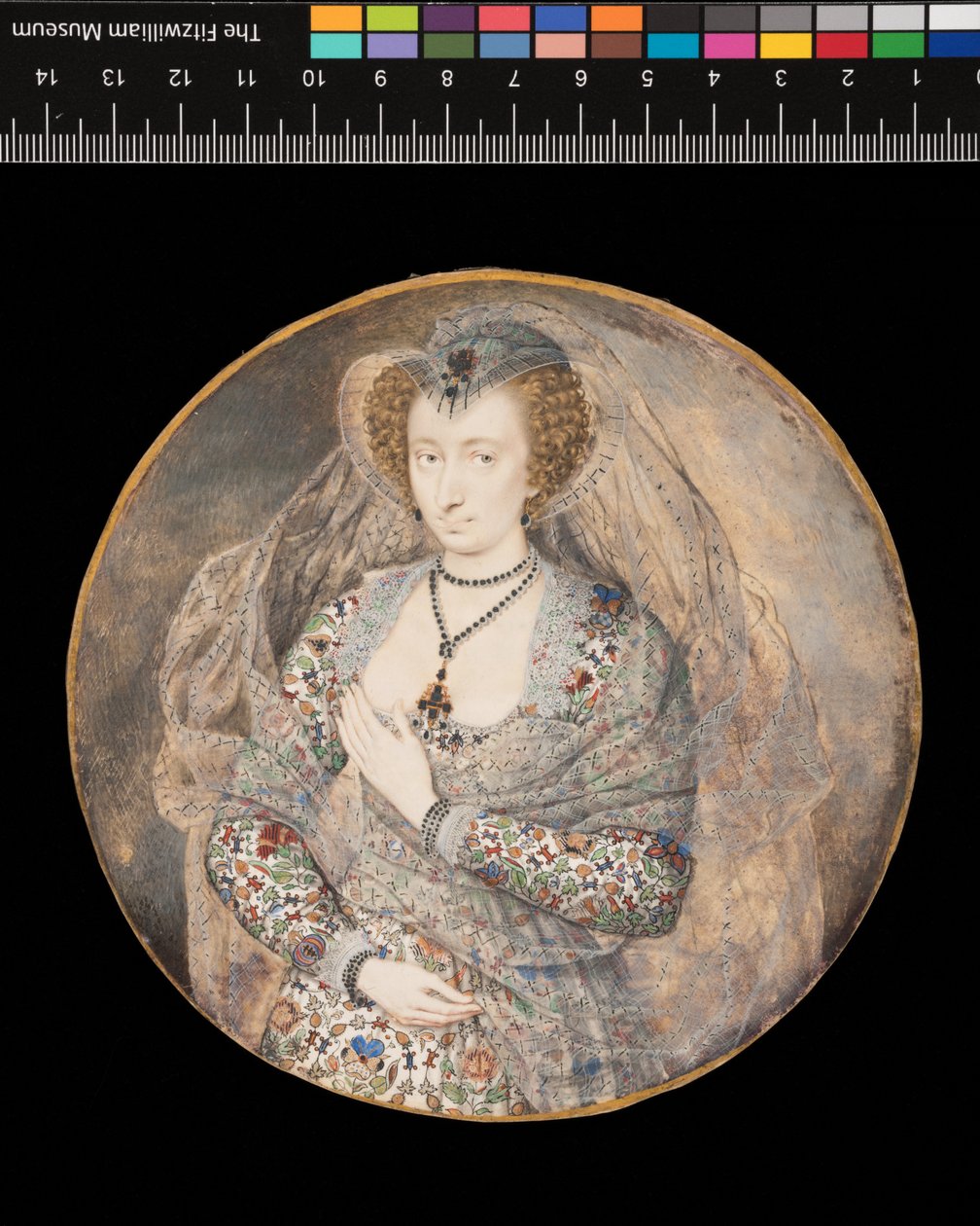 Miniatyr. Okänd dam. Lucy Harington, grevinna av Bedford (tidigare titel), ca 1605 (kroppsfärg  akvarell på kort) av Isaac Oliver