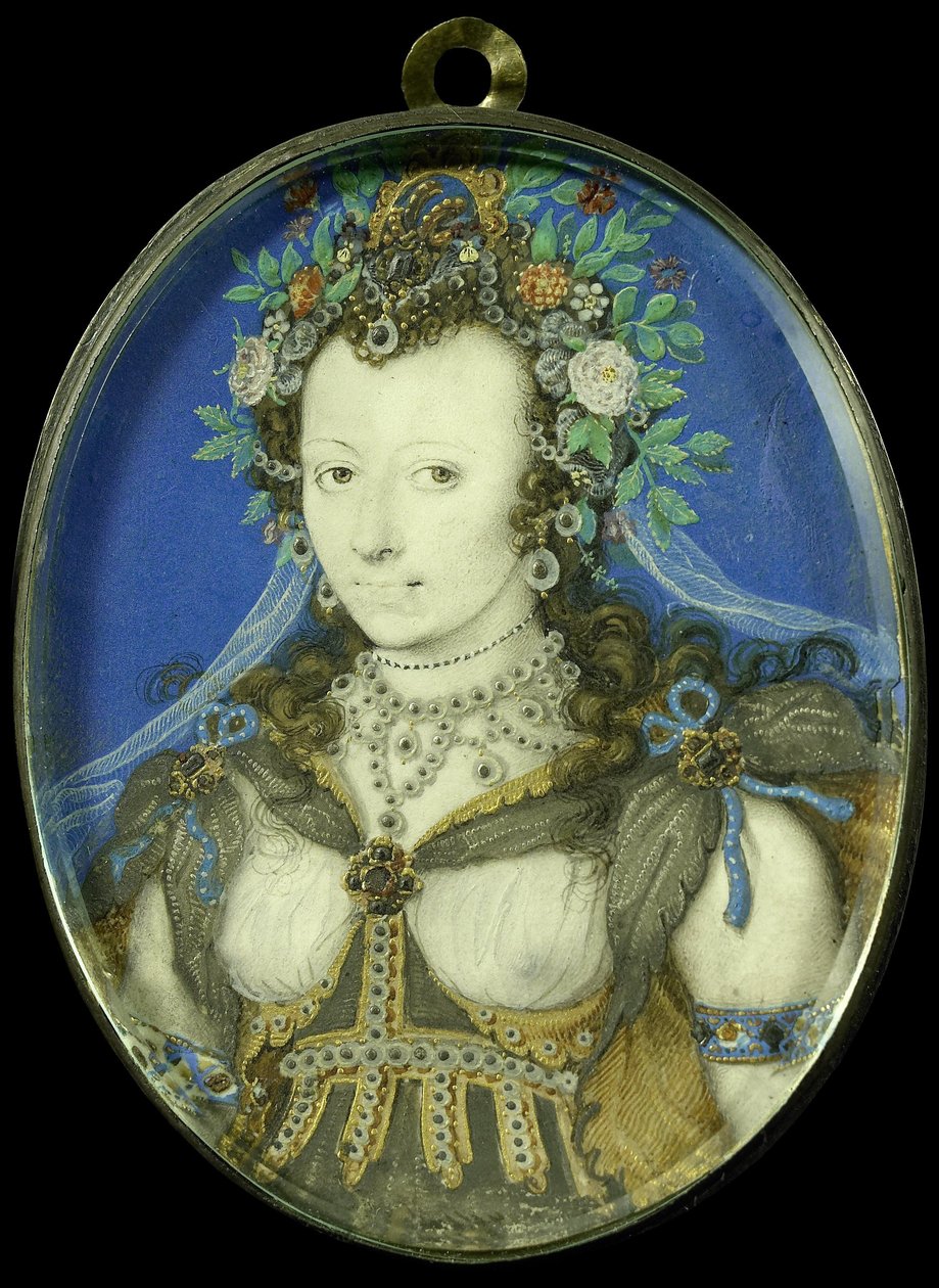 Porträtt av en kvinna som Flora, ca 1600-17 (pergament, silver och glas) av Isaac Oliver