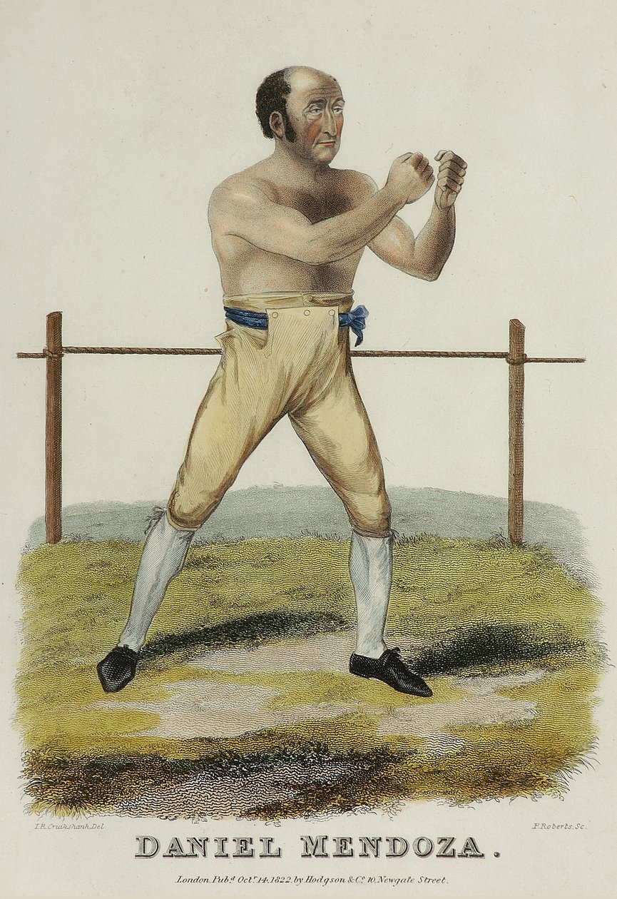 Daniel Mendoza, graverad av P. Roberts, publicerad 1822 (färgad gravyr) av Isaac Robert (after) Cruikshank