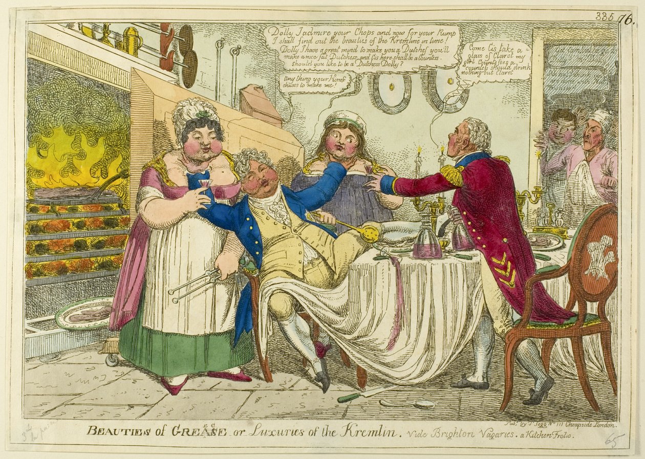 Beauties of Grease [ändras till] Greece - or - Luxuries of the Kremlin. Vide Brighton Vagaries. A Kitchen Frolic. av Isaac Robert Cruikshank