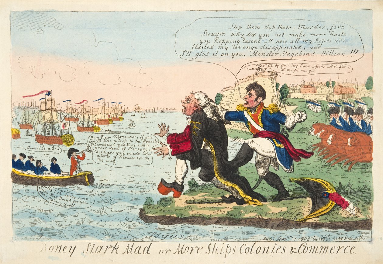 Boney Stark Mad or More Ships Colonies & Commerce, pub. 1808 (handfärgad gravyr) av Isaac Robert Cruikshank