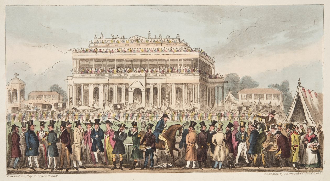 Doncaster Race Course under Great St. Leger Race, 1824, från The English Spy, pub. 1824 (handfärgad gravyr) av Isaac Robert Cruikshank