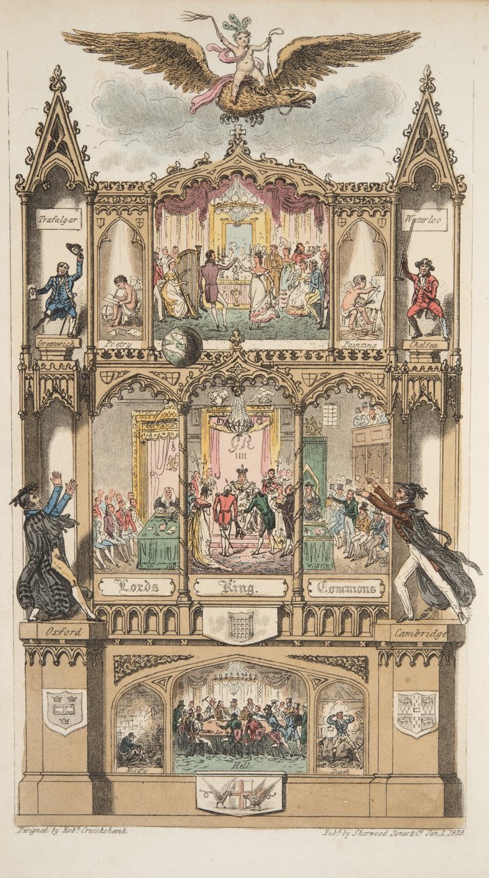 Frontispice, från The English Spy, pub. 1824 (handfärgad gravyr) av Isaac Robert Cruikshank