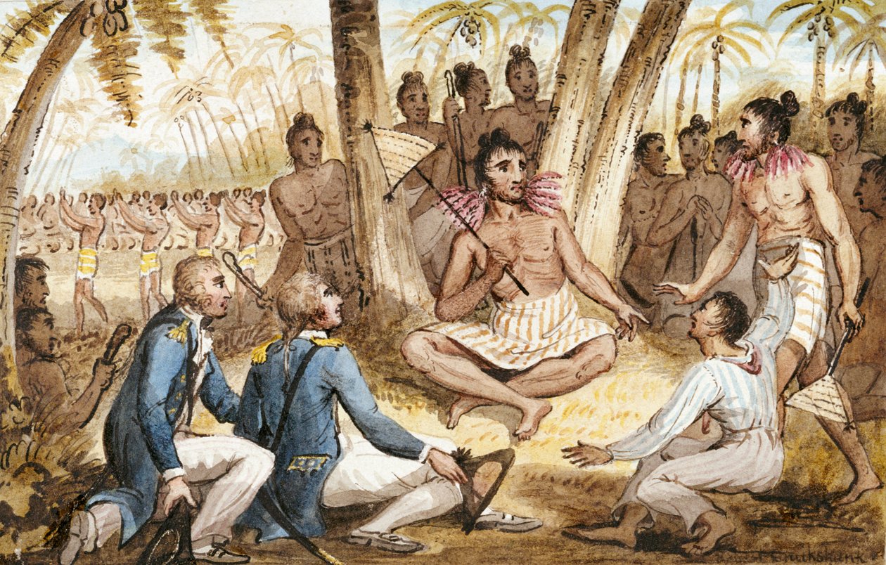 Illustration från "The Voyages of Captain Cook" av Isaac Robert Cruikshank