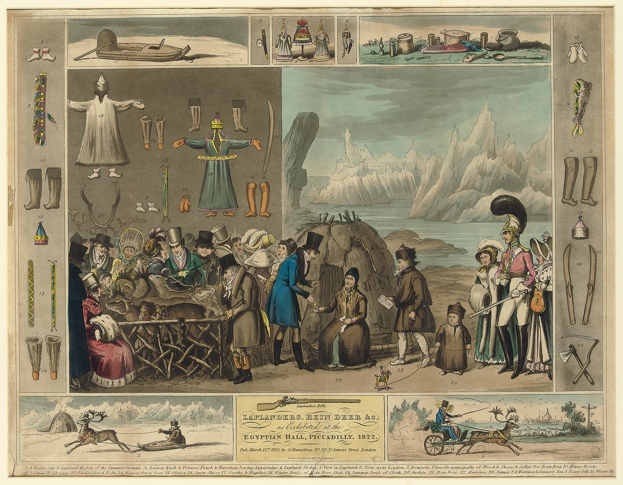 Lappare, renar etc., utställda i Egyptian Hall, Piccadilly, 1822 av Isaac Robert Cruikshank