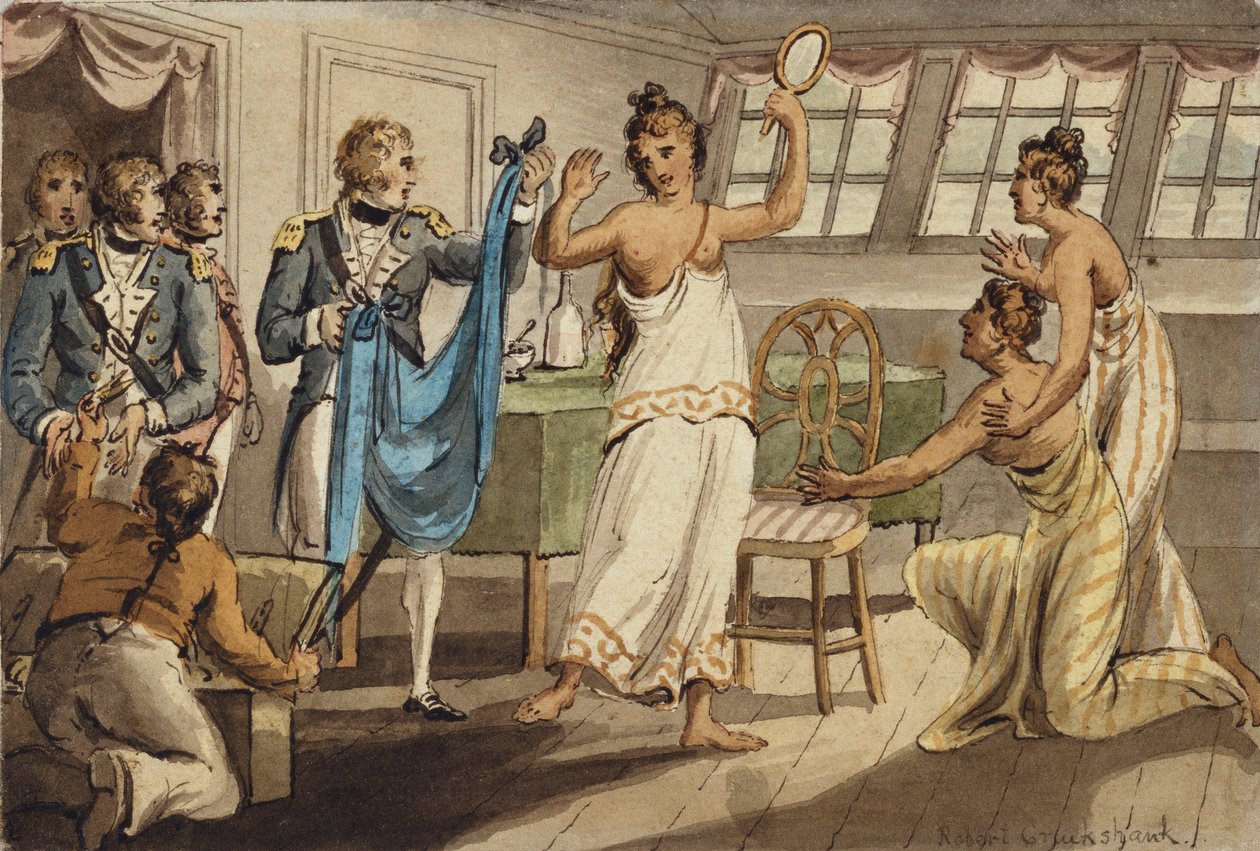 Otahitiano, illustration från "The Voyages of Captain Cook" av Isaac Robert Cruikshank