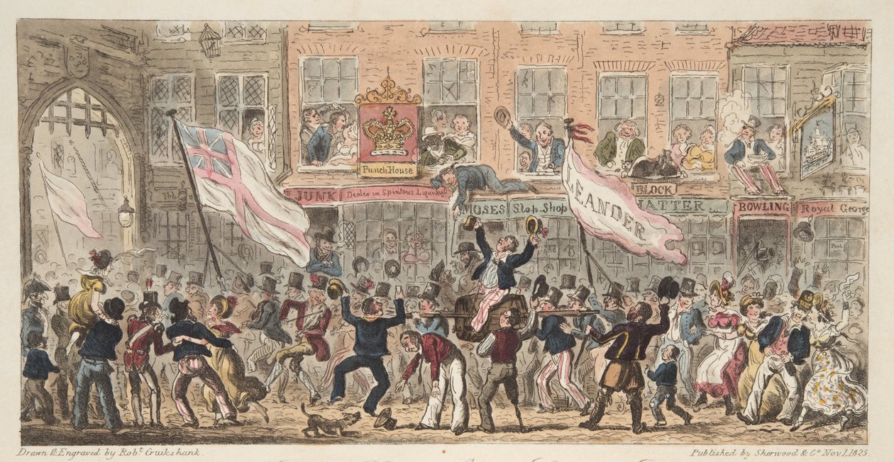 Point Street, Portsmouth, från The English Spy, pub. 1824 (handfärgad gravyr) av Isaac Robert Cruikshank