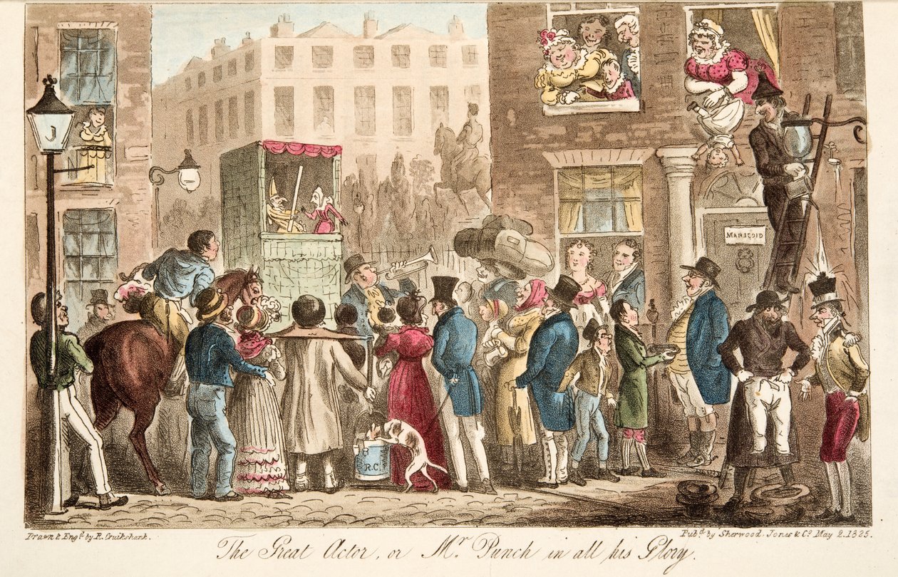 The Great Actor, eller Mr Punch in all his Glory, från The English Spy, pub. 1824 (handfärgad gravyr) av Isaac Robert Cruikshank