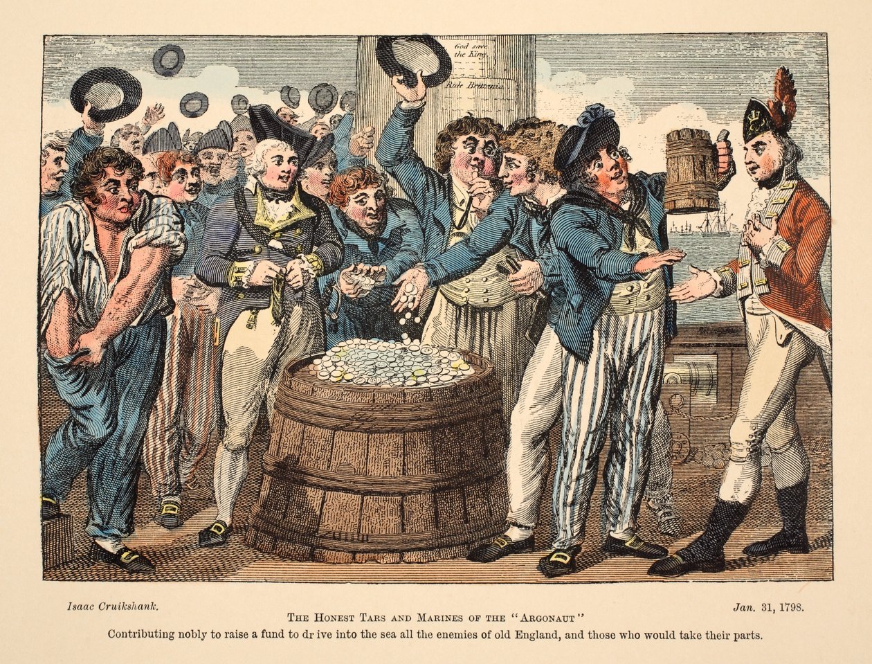The Honest Tars and Marines of The Argonaut, pub. 1798 (handfärgad gravyr) av Isaac Robert Cruikshank