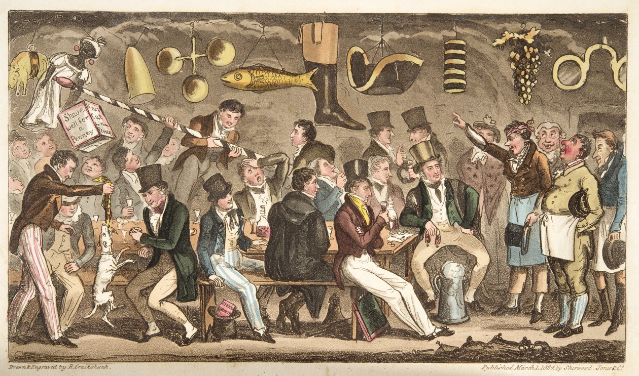 Oppidans Museum, eller Eton Court of Claims vid Christopher, från The English Spy, publicerad London, 1824 av Isaac Robert Cruikshank