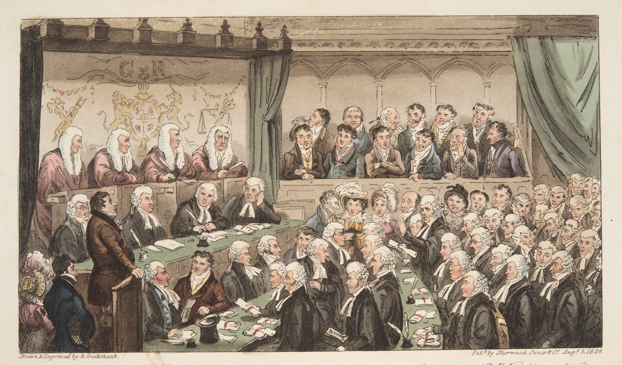 Westminster Hall, från The English Spy, pub. 1824 (handfärgad gravyr) av Isaac Robert Cruikshank