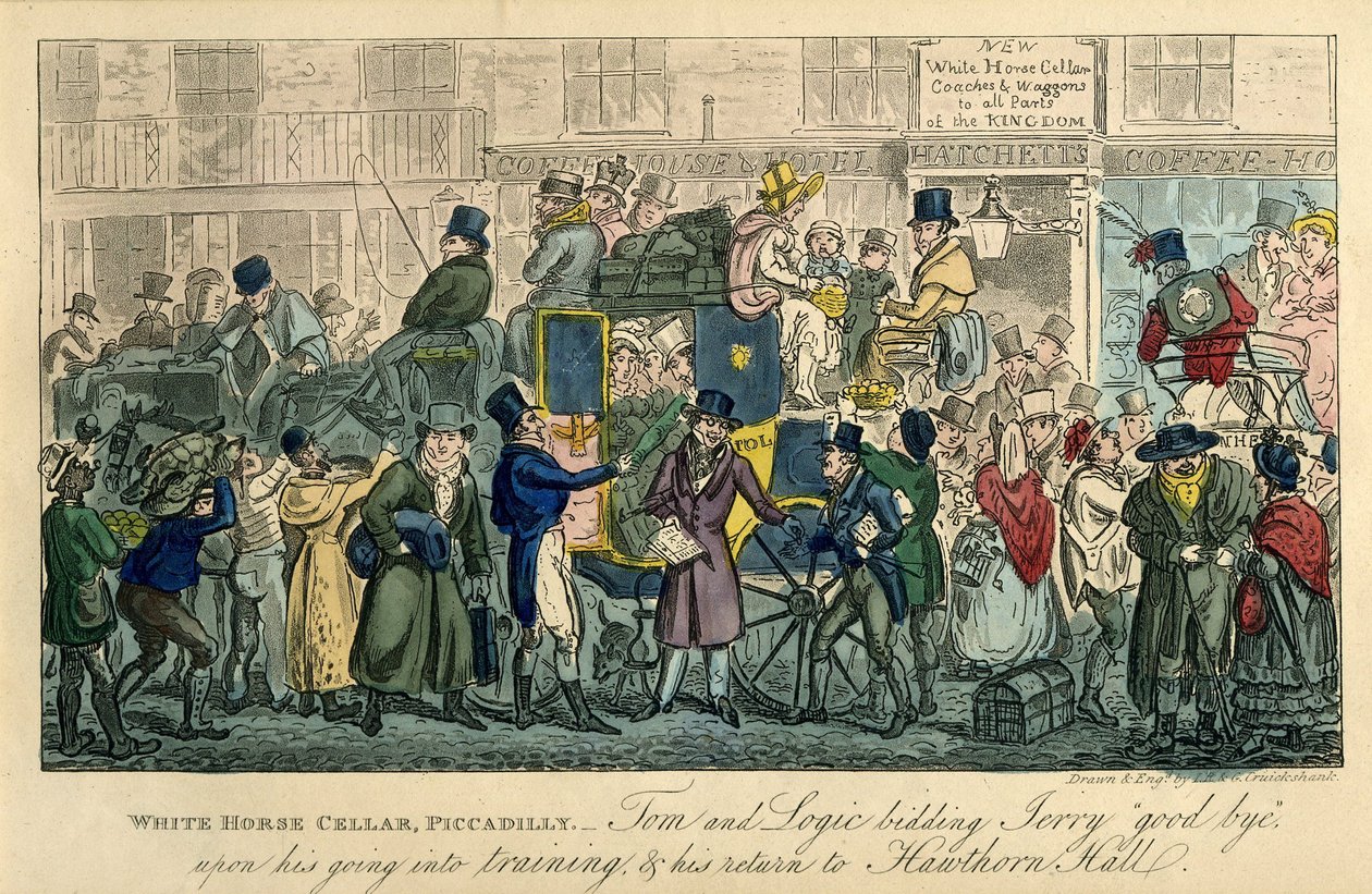 White Horse Cellar, Piccadilly Från: 36 scener från det verkliga livet, 1821 av Isaac Robert Cruikshank
