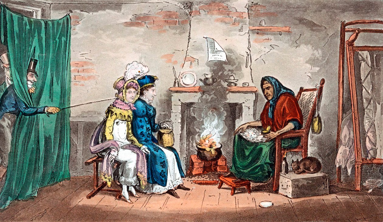 Ett besök hos en spåkvinna, tidigt 1800-tal av Isaac, Robert and George Cruikshank