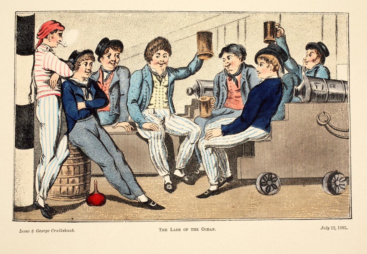The Lads of the Ocean, 1805 (handfärgad gravyr) av Isaac, Robert and George Cruikshank