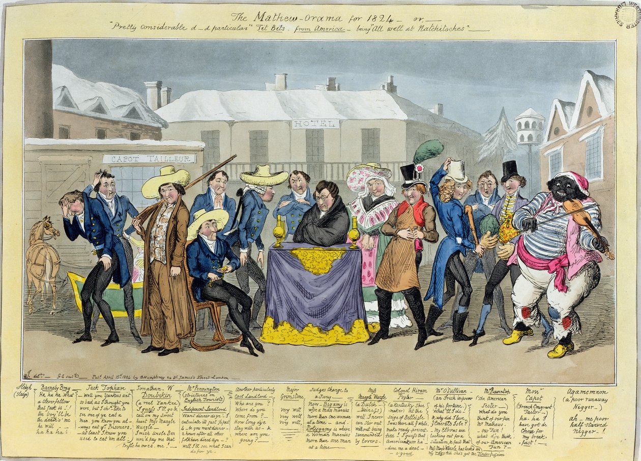 Mathew-Orama för 1824, pub. av G. Humphrey, 1824 (färgad etsning) av Isaac, Robert and George Cruikshank
