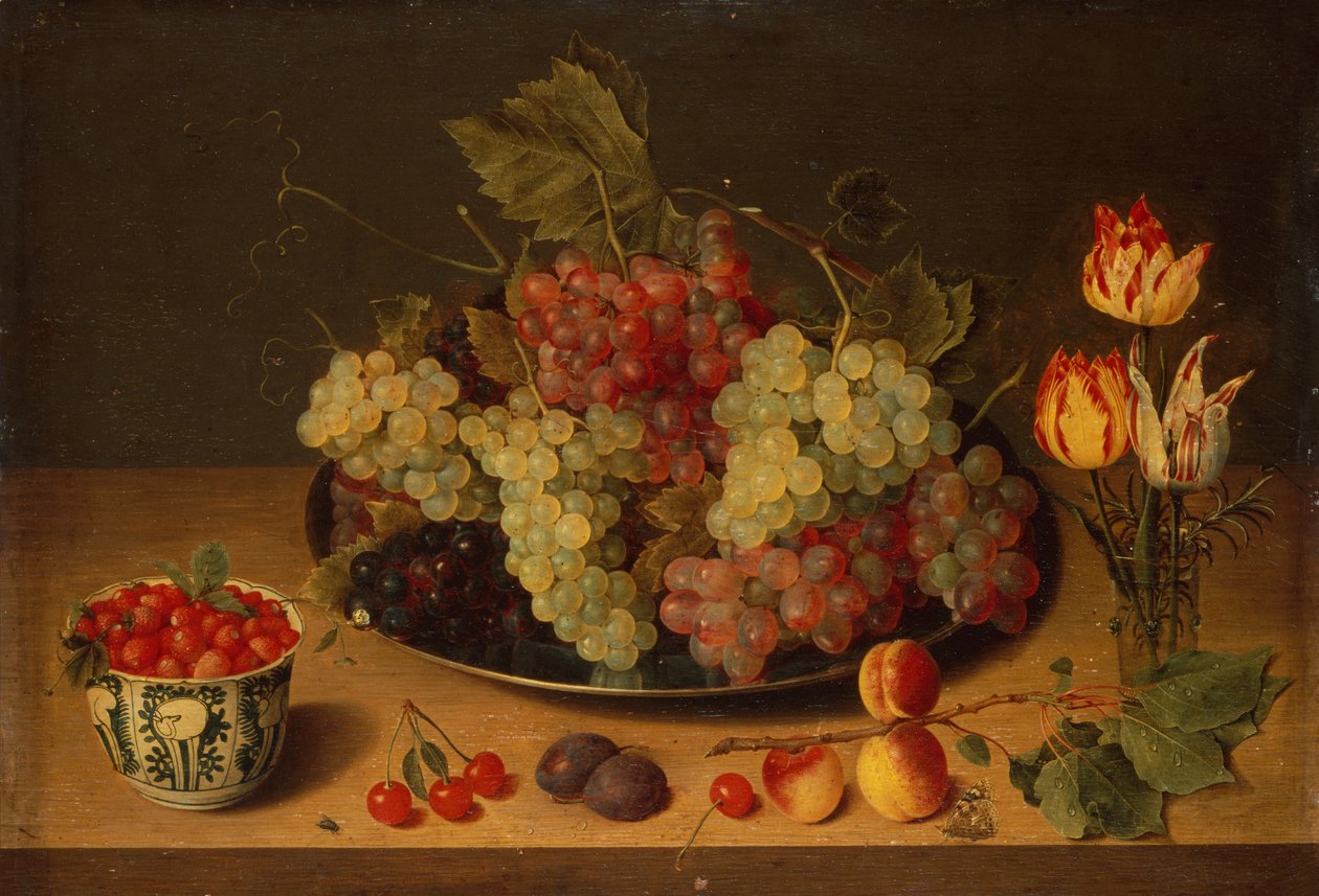 Stilleben med frukt och blommor (olja) av Isaac Soreau