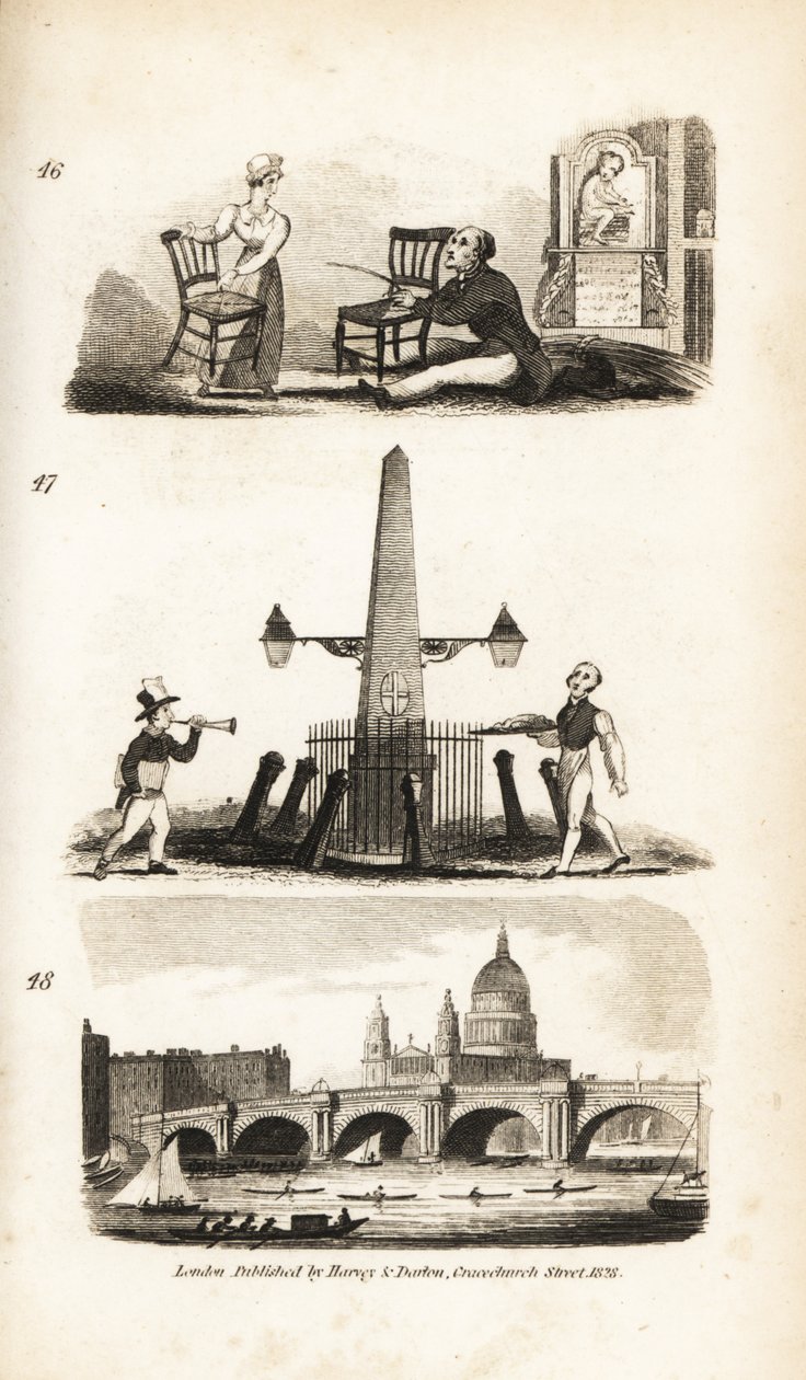 Chair-mender, News Boy, Flying Pieman och Blackfriar’s Bridge av Isaac Taylor