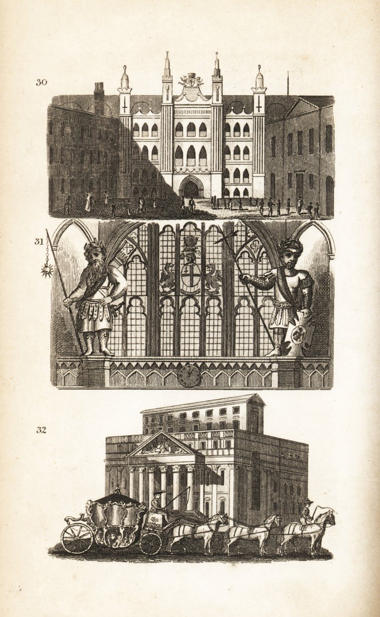London Guildhall, Gog och Magog och Mansion House av Isaac Taylor