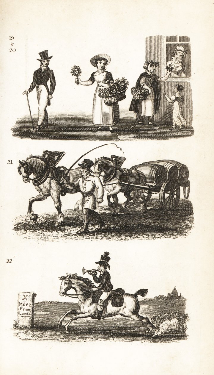 Nosegays, Watercress girl, Brewer’s Dray och Twopenny-Post Boy av Isaac Taylor