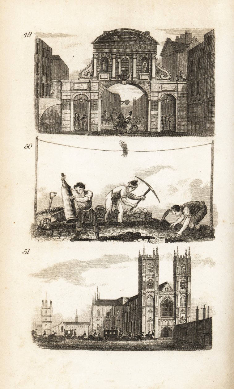 Temple Bar, Paviors och Westminster Abbey av Isaac Taylor