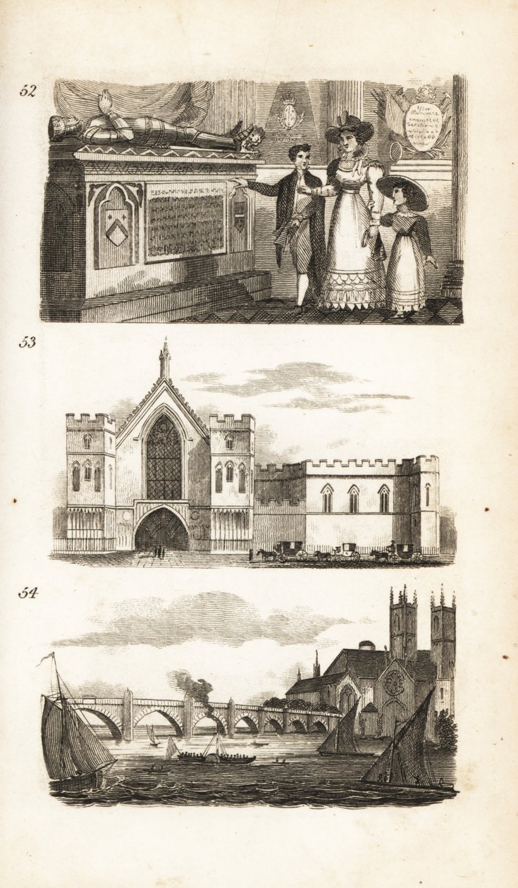 Gravar i Westminster Abbey, Westminster Hall och Westminster Bridge av Isaac Taylor