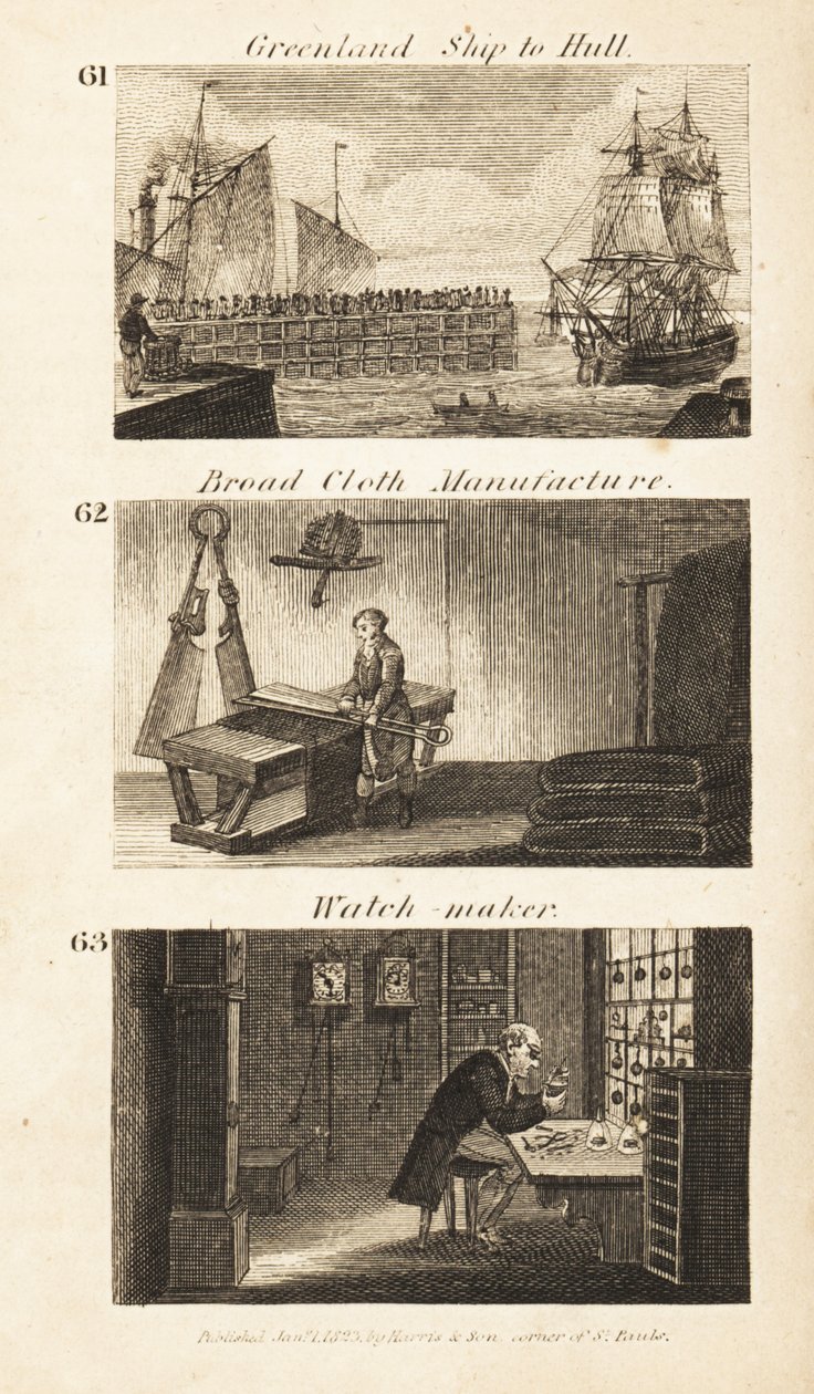 Handlar i Regency England: Grönland fartyg till Hull, breddukstillverkning och urmakare av Isaac Taylor