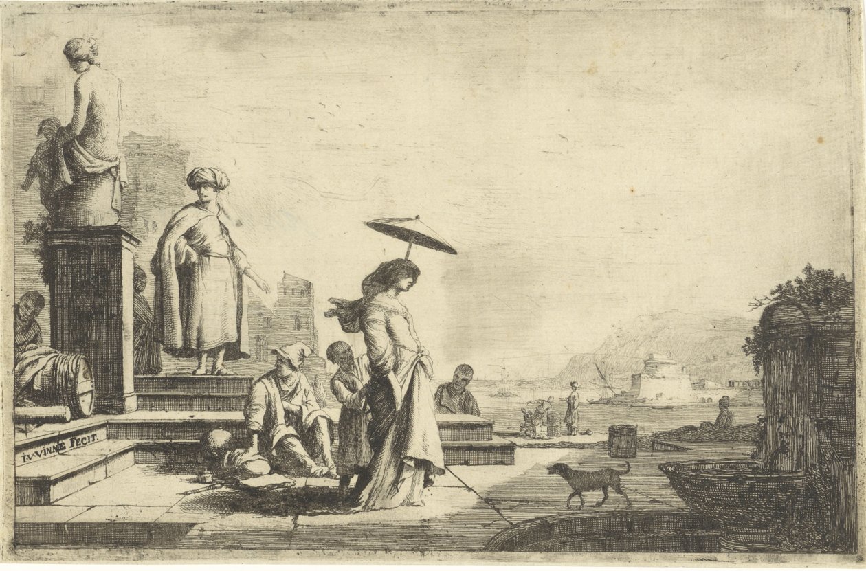 Utsikt över en medelhavshamn av Isaac Vincentsz. van der Vinne