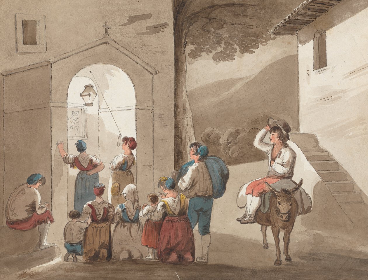 Efter Pinnelli - Grupp av bönder utanför en kyrka av Isaac Weld
