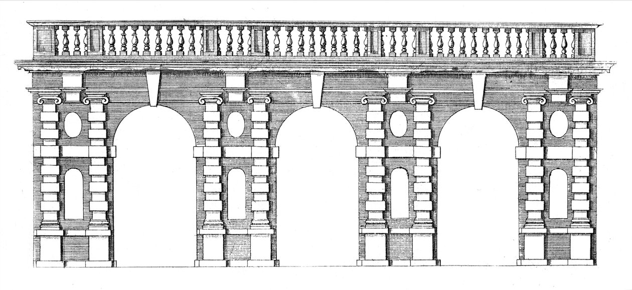 Design för en arkad med balustradetopp från The Gardens of Wilton, c.1645 av Isaac de Caus