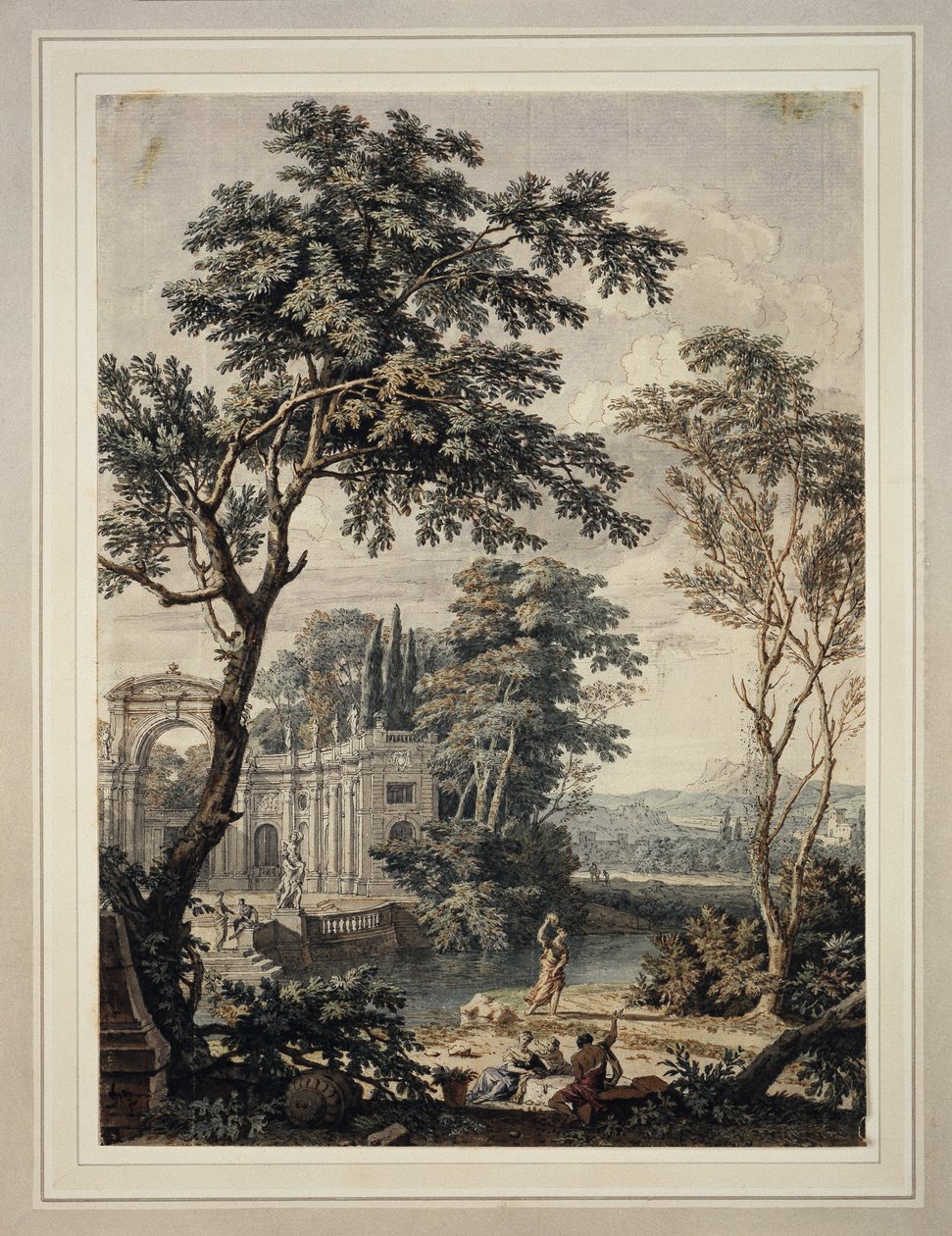 Arkadiskt landskap med palatsarkitektur av Isaac de Moucheron