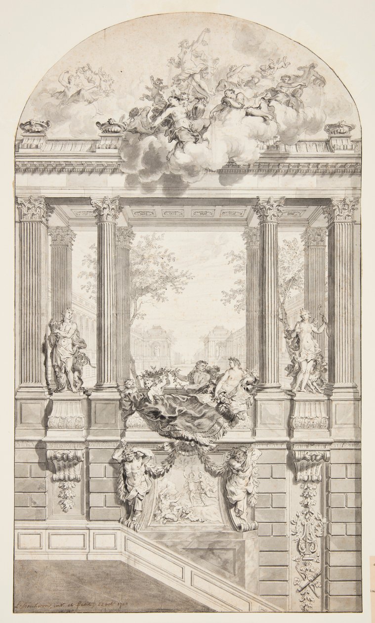 Design för Staircase, Voorst Castle, Haag, Nederländerna av Isaac de Moucheron