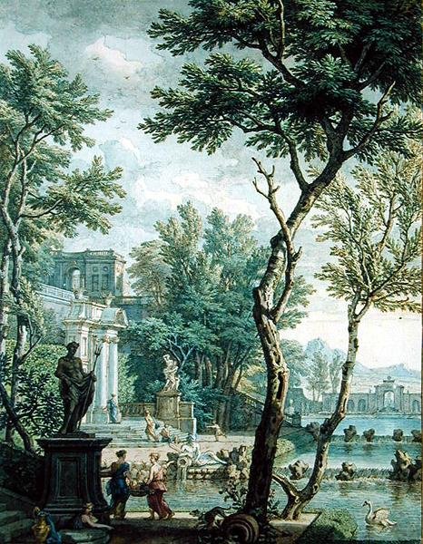 Ideal Palace and Park (penna och brunt bläck och wc på papper) av Isaac de Moucheron