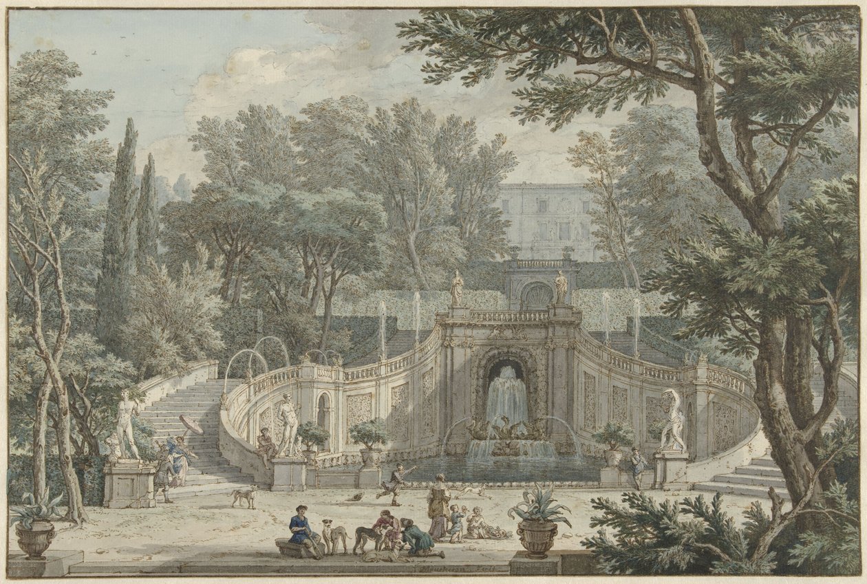 Utsikt över trädgården i Villa d’Este i Tivoli, ca 1725 av Isaac de Moucheron
