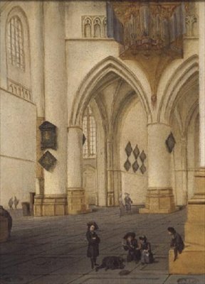 Vy över den södra ambulatoriet i kyrkan St. Bavo, Haarlem av Isaac van Nickele