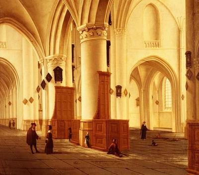 Utsikt över norra och södra gångarna i kyrkan St.Bavo, Haarlem av Isaac van Nickele