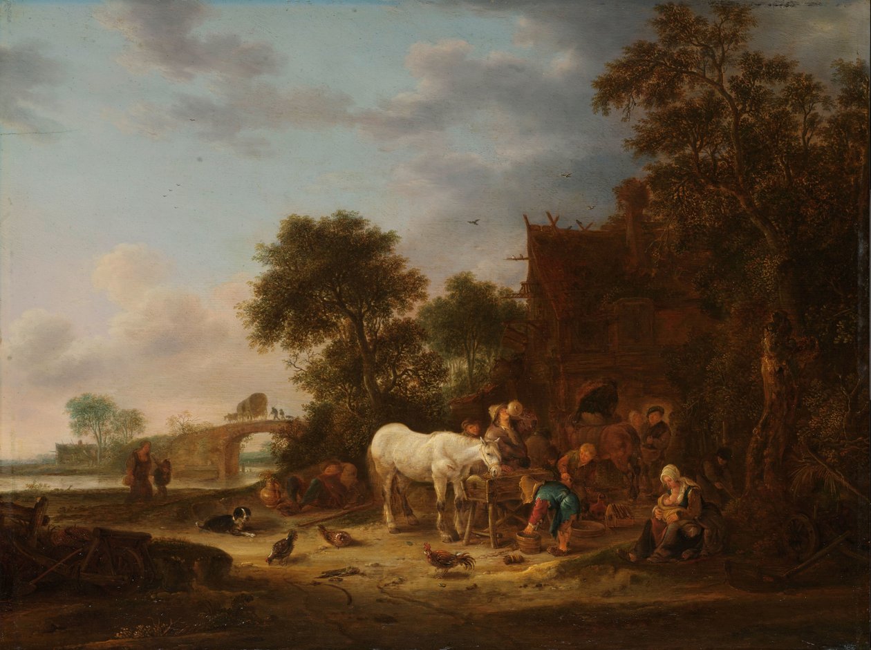 Värdshus med häst vid tråget av Isaac van Ostade