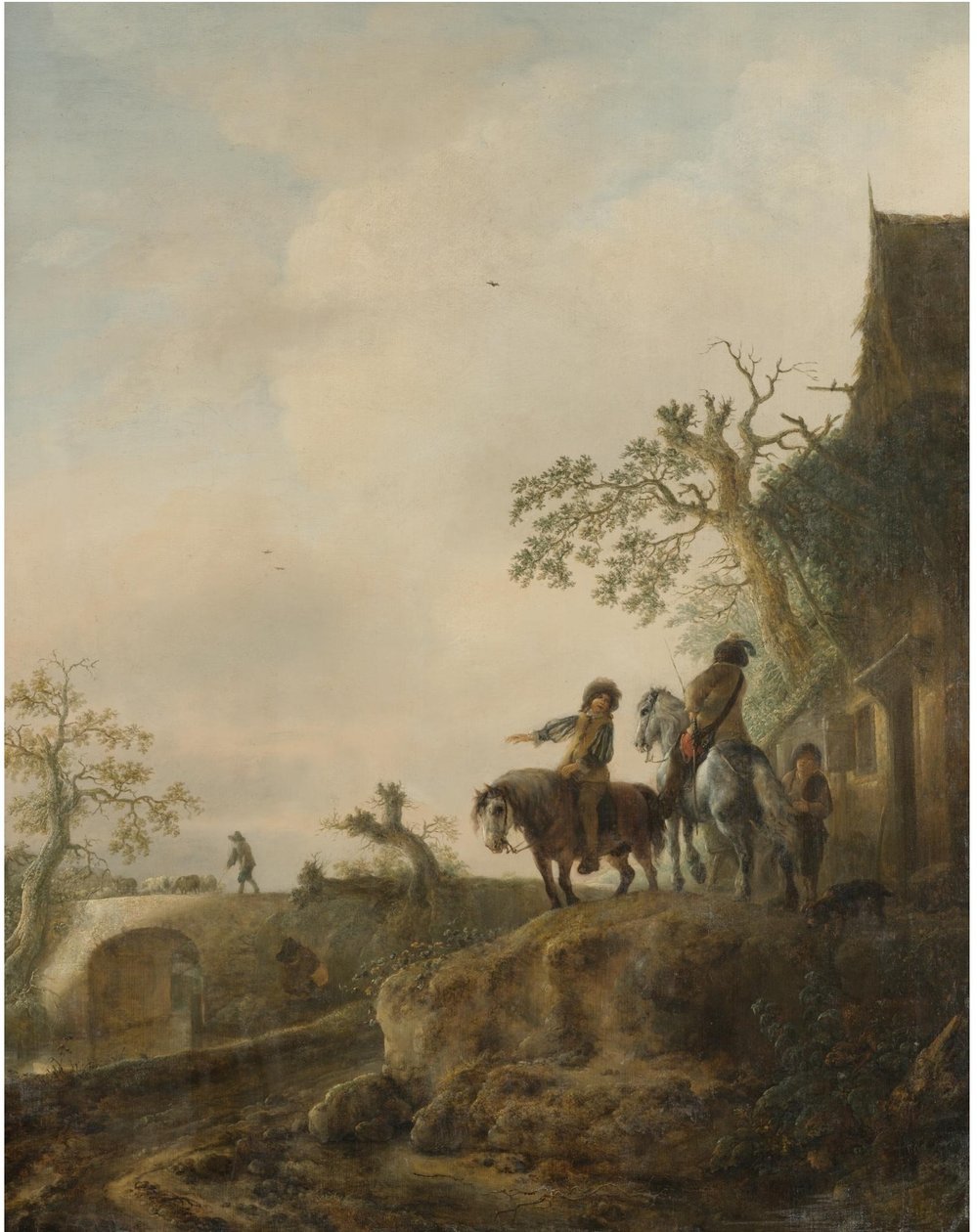 Landskap med ryttare som stannar till vid ett värdshus av Isaac van Ostade