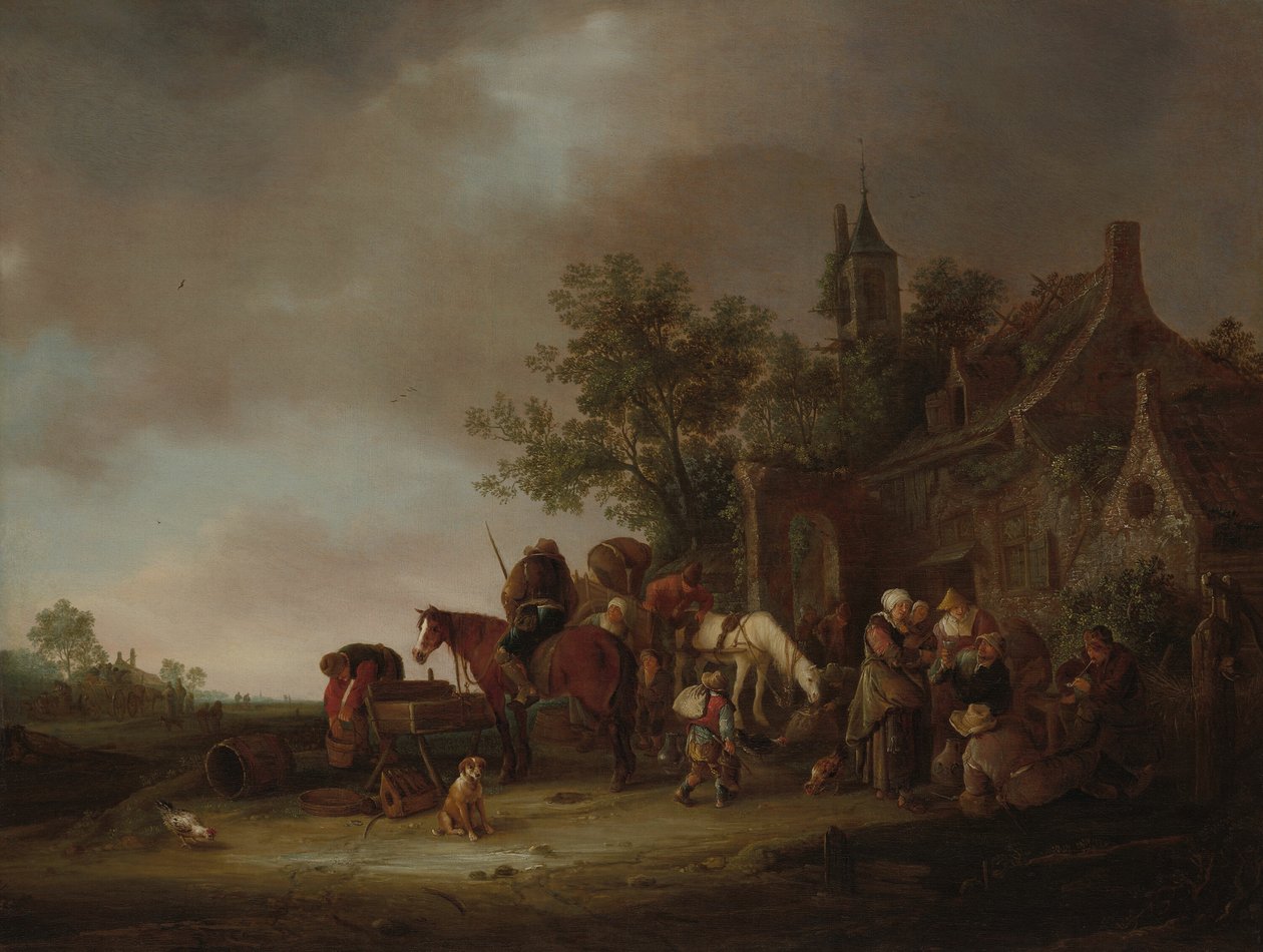 Resenärer som stannar på ett värdshus av Isaac van Ostade