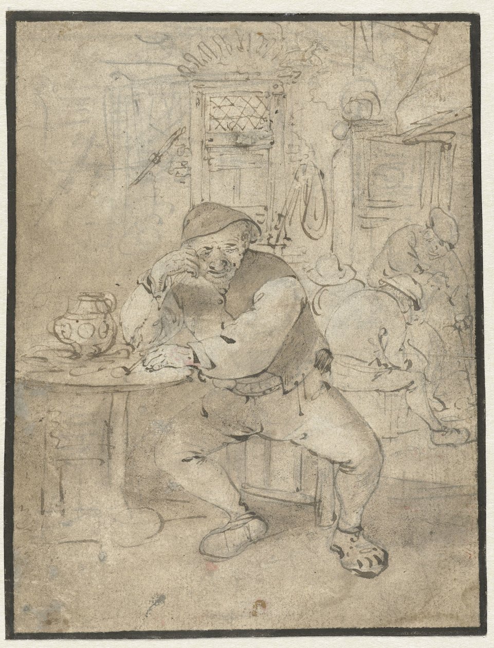 Sittande bonde, lutad mot ett bord av Isaac van Ostade