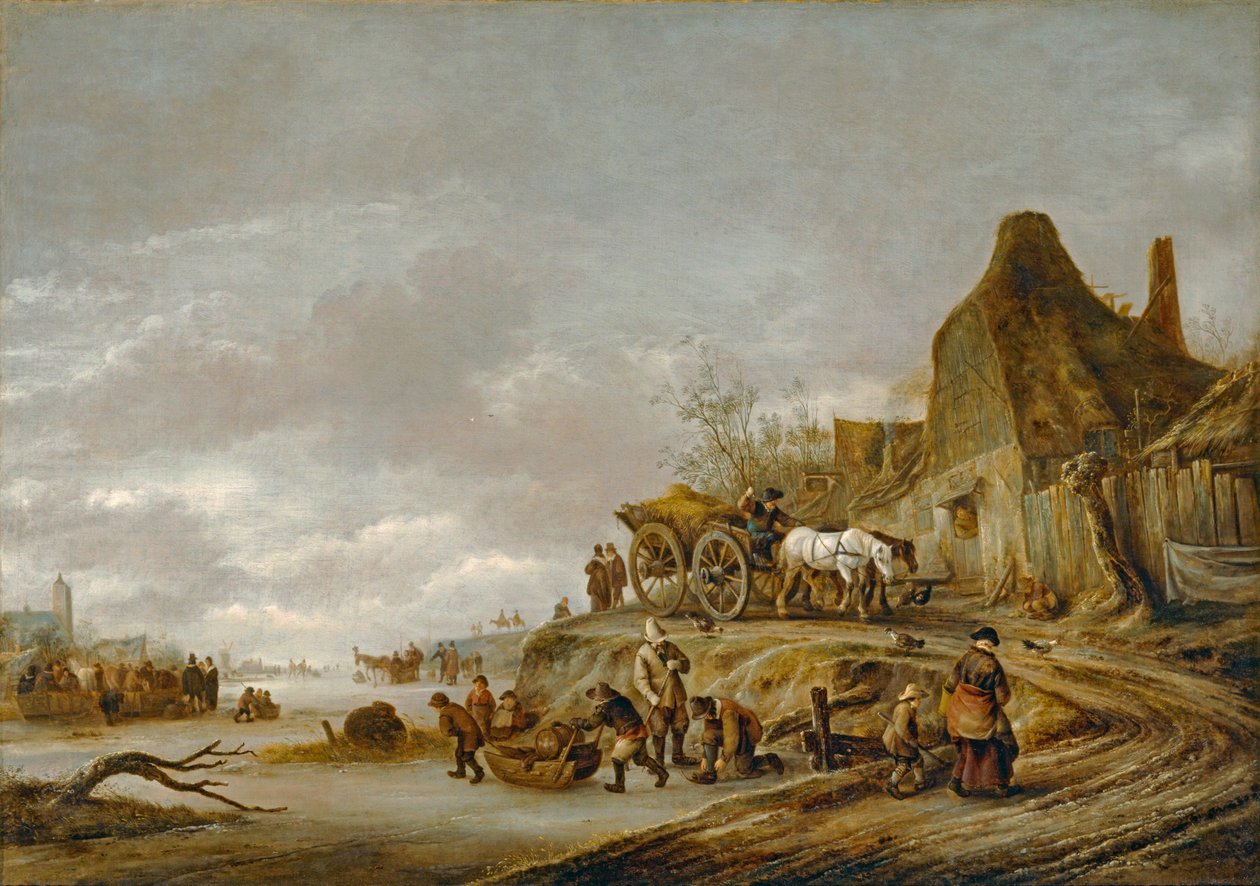 Canal gele med vagn på väg längs ett spår ... av Isaack Jansz van Ostade