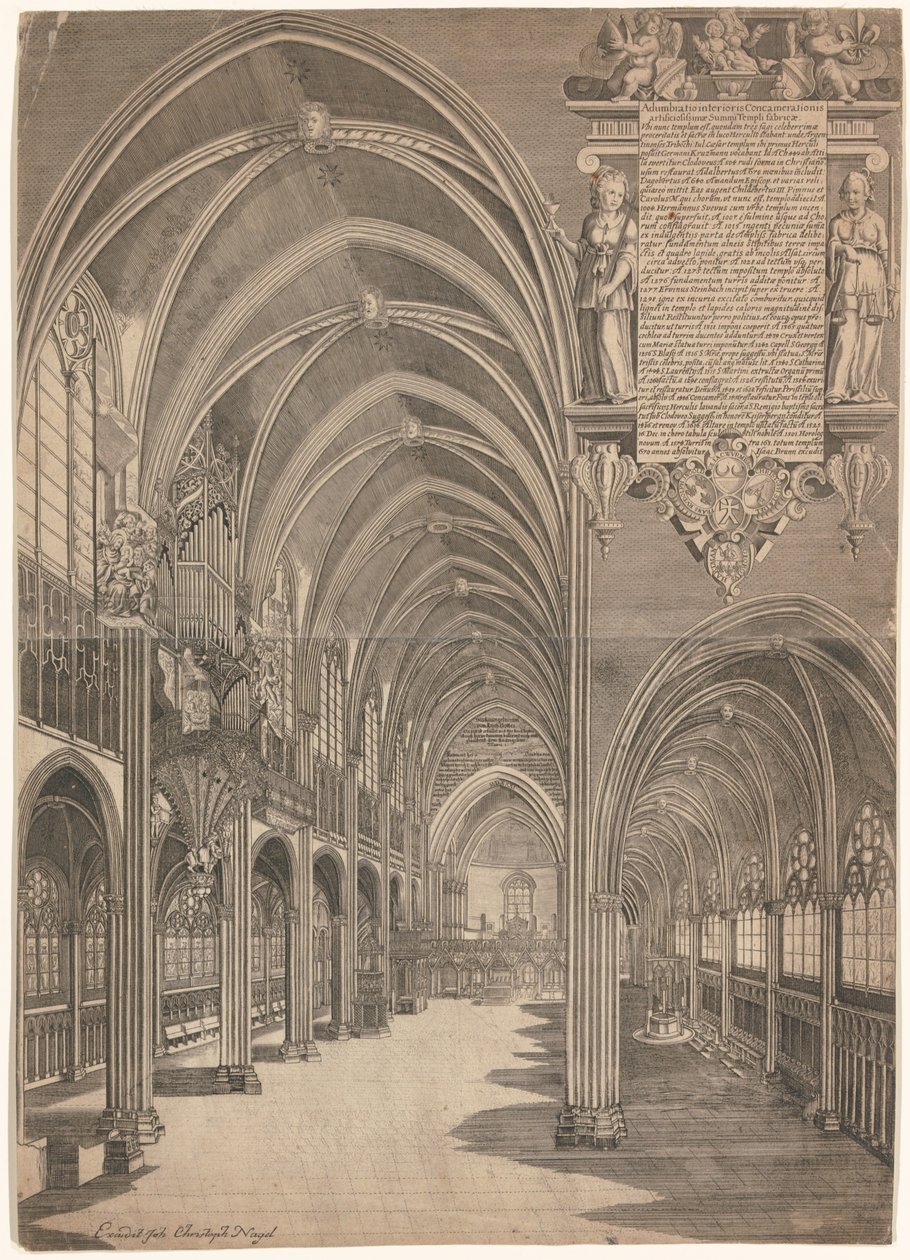 Engraving depicting the inside of Strasbourg Cathedral in 1617. av Isaak Brun