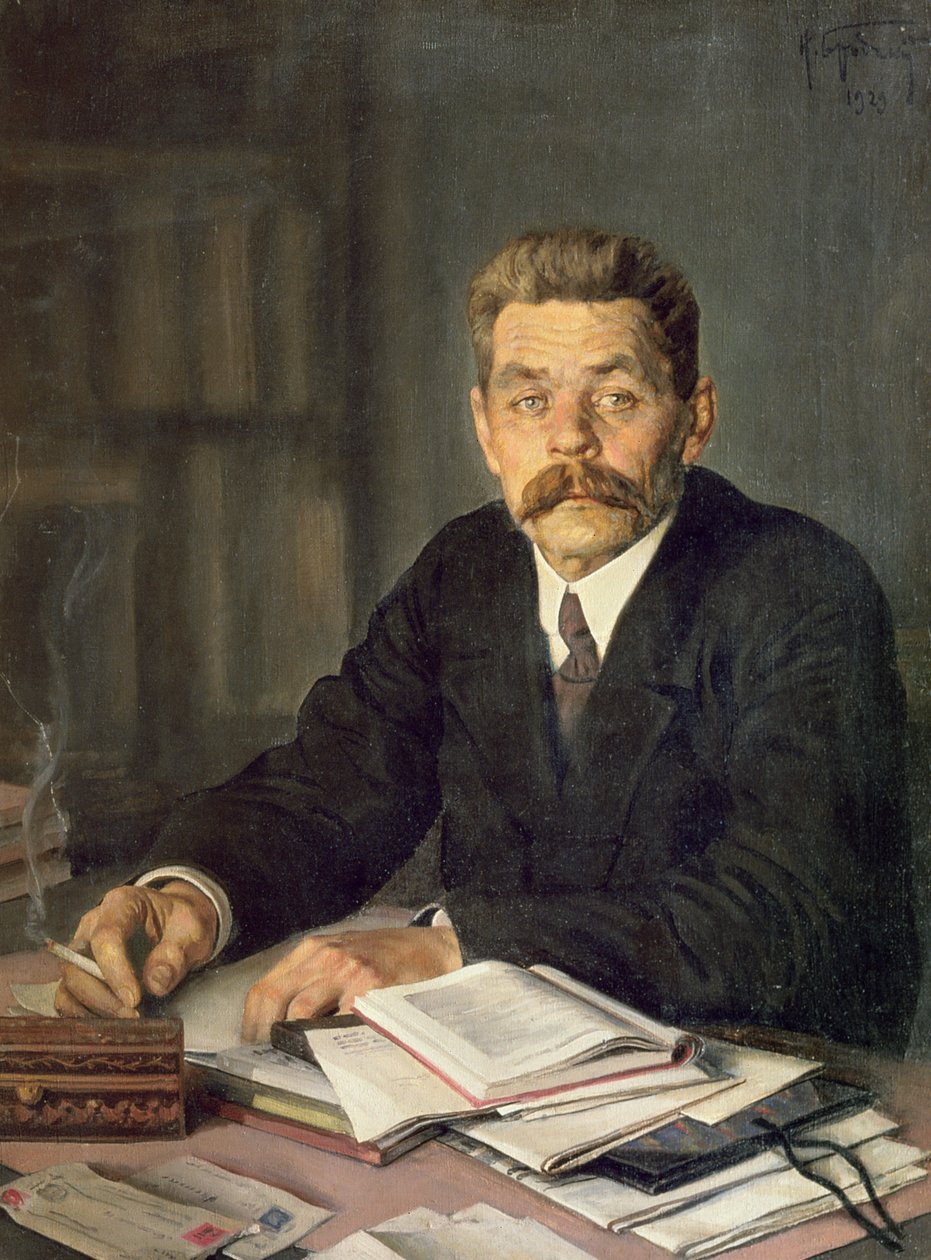 Porträtt av författaren Maxim Gorkij (1868-1939), 1929 av Isaak Israilevich Brodsky