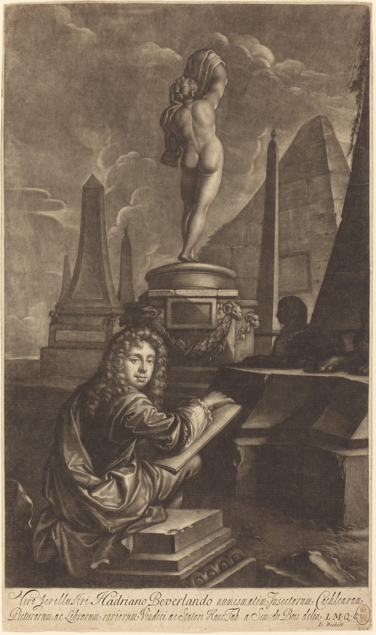 Adrian Beverland Ritning från en staty av Isaak Beckett after Simon du Bois