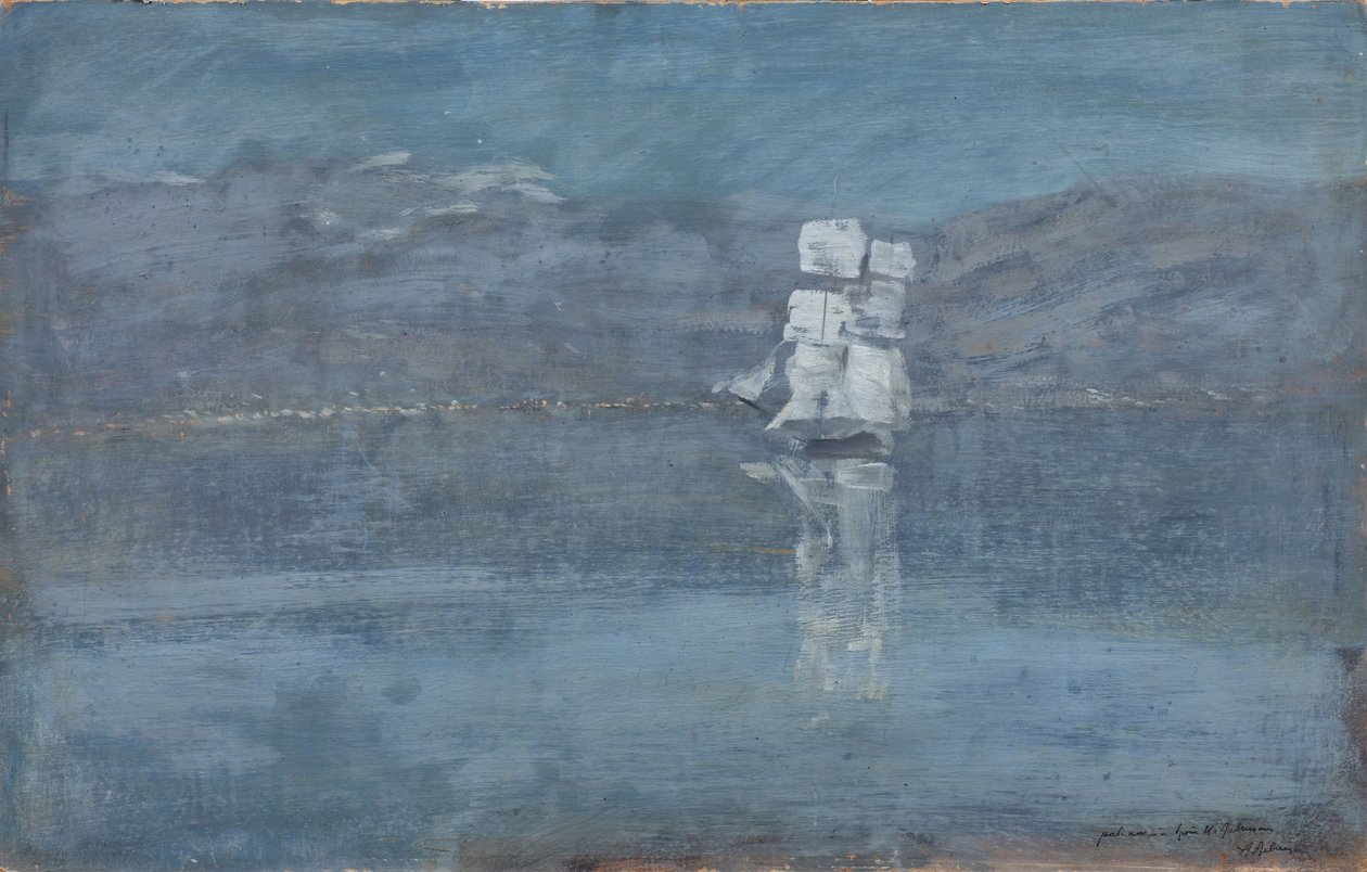 Landskap med segelbåt, slutet av 1890-talet av Isaak Ilyich Levitan