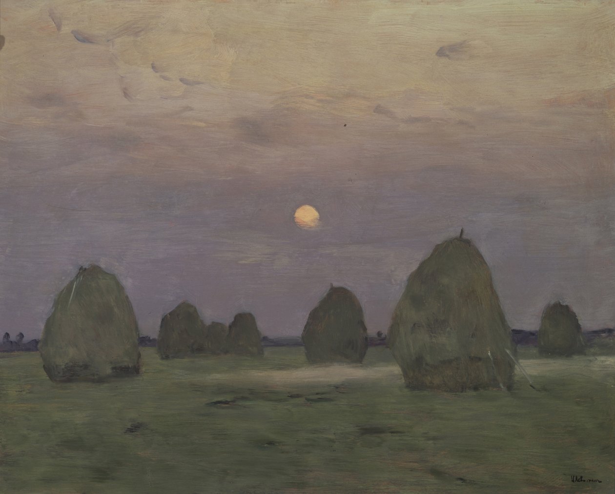 Skymning. Höstackarna, 1899 av Isaak Ilyich Levitan