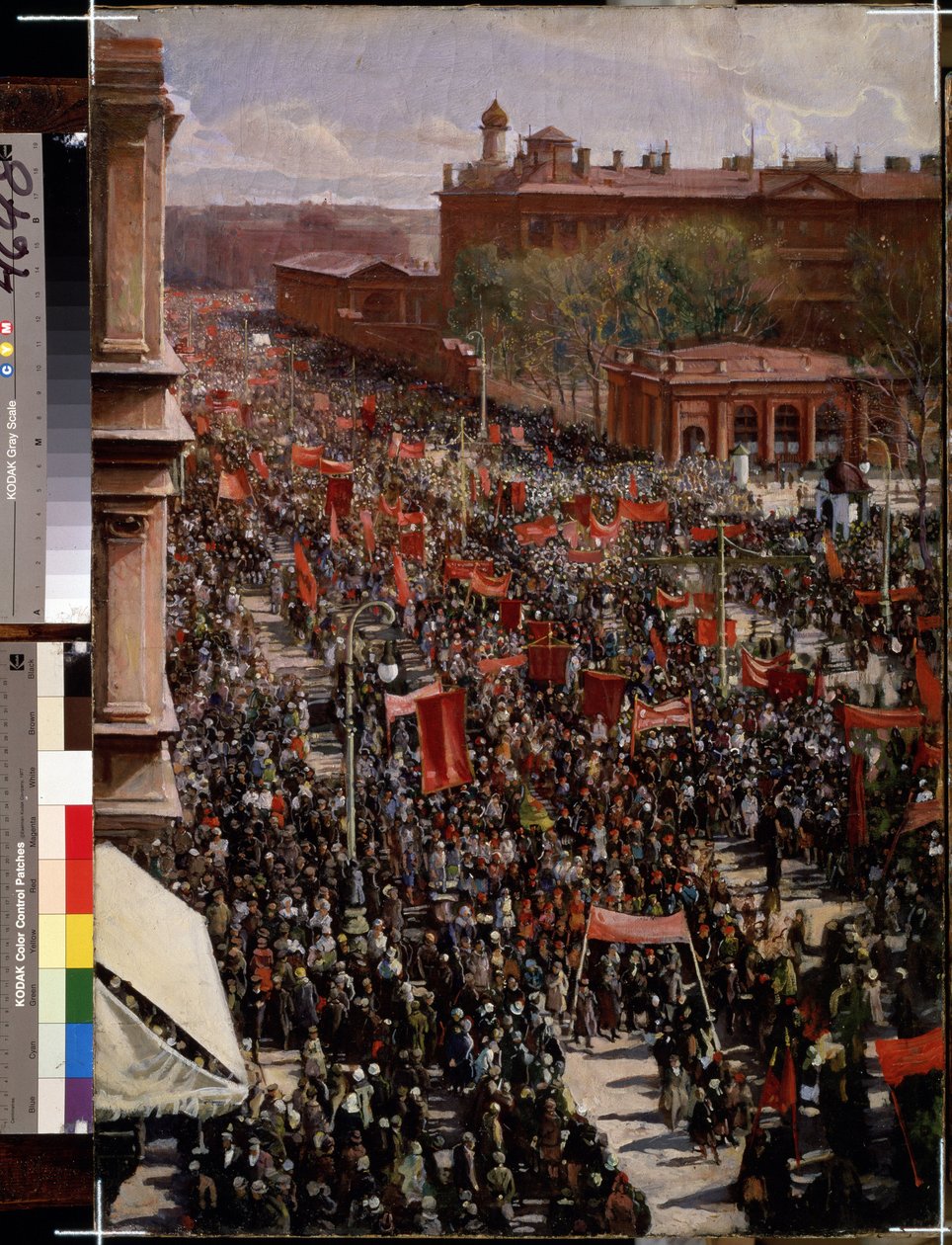 ""Parad on Nevsky Prospect in Leningrad (Sankt Petersburg)"" Målning av Isaak Izrailevich Brodsky (Brodsky) (1884-1939) (socialistisk realism) 1930 Statens ryska museum Sankt Petersburg av Isaak Israilevich Brodsky