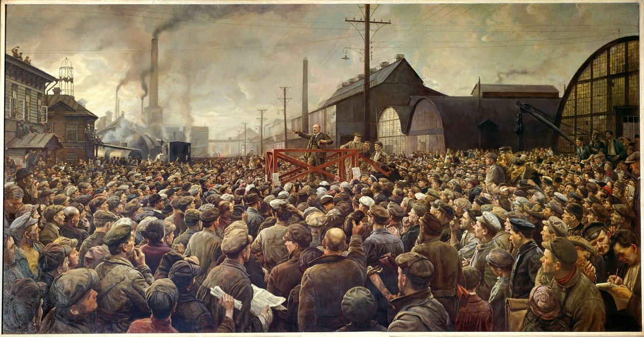 Ryska revolutionen 1917: "Lenin talar till arbetarna på Putilovfabriken i Petrograd av Isaak Israilevich Brodsky