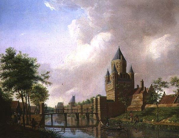 Utsikt över Kleine Houtpoort, Haarlem av Isaac Ouwater